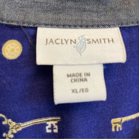 Jaclyn Smith XL long sleeve button down blouse business casual key fleur de lis - Picture 4 of 7